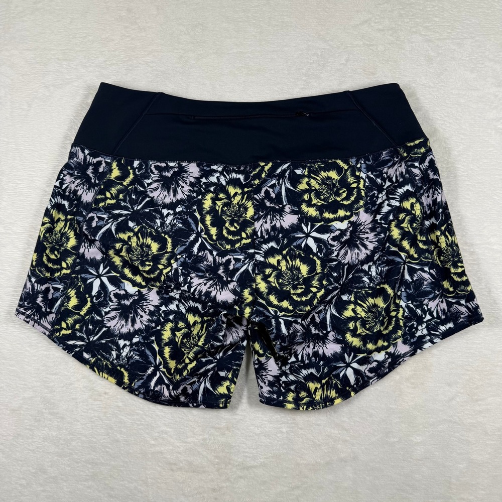 oiselle Black Floral Running Shorts with Yellow Highlights - Picture 8 of 10